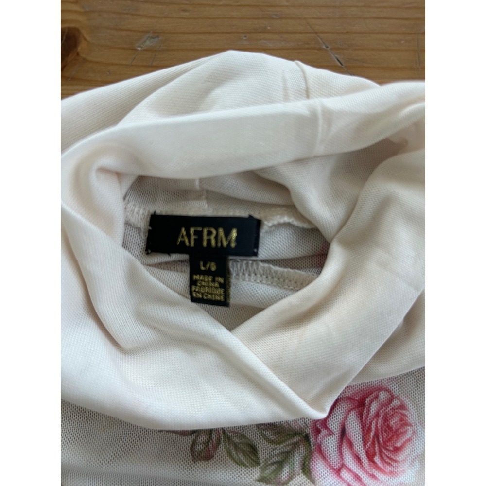 AFRM Zadie Mesh Sheer Turtleneck Top Pink Floral Rose Long Sleeve Romantic Fairy - Picture 4 of 9